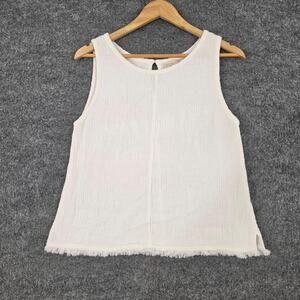 Nomad The Label Top 12 Hemp Cotton Tank White Frayed Hem Casual Relax Minimalist